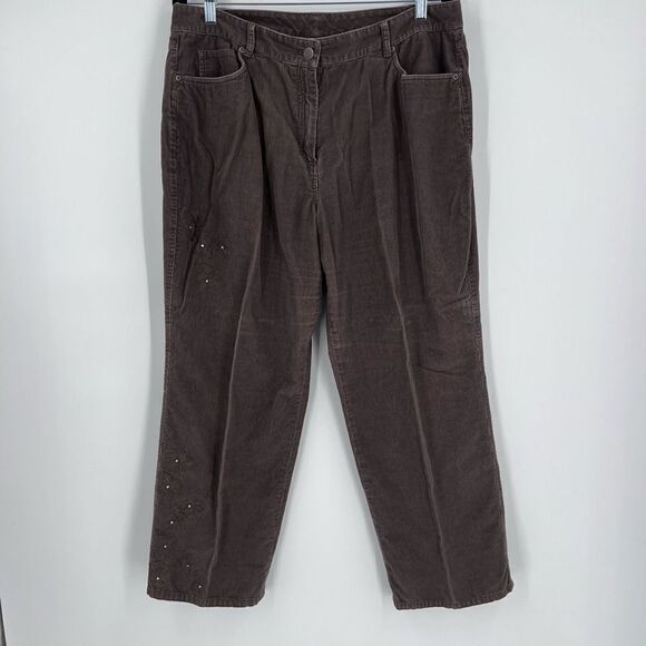 J. Jill Embellished Corduroy ankle Pants Size 16 petite Dark Brown rhinestone - Picture 7 of 10